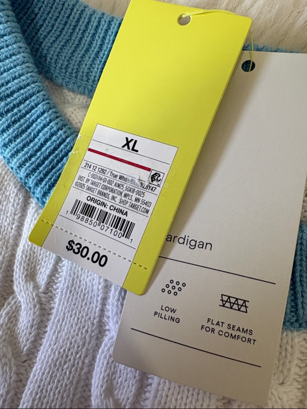 all in motion White Cable-Knit Sweater with Navy Stripes & Light Blue Trim - Picture 2 of 2